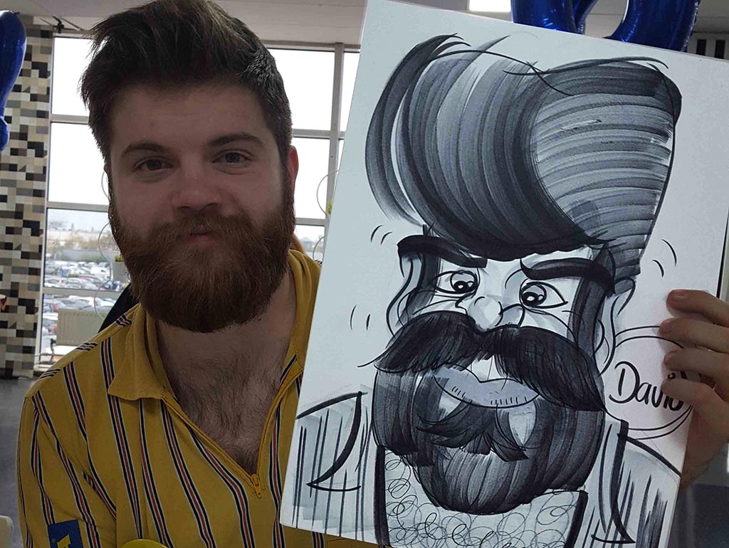 birthday party caricatures Caricaturist is over excited with beards and moustache