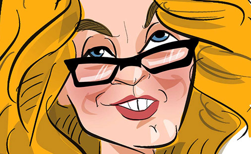 Digital caricature of a lady with orange blonde hair