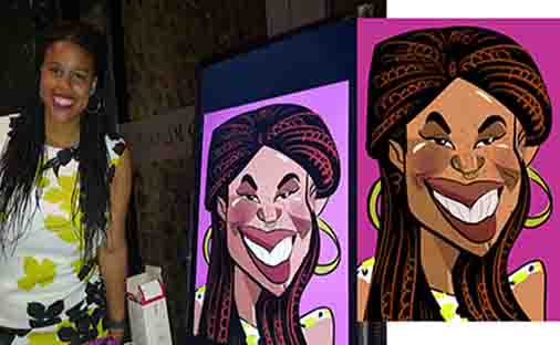 plait hair and freckles all in the caricature