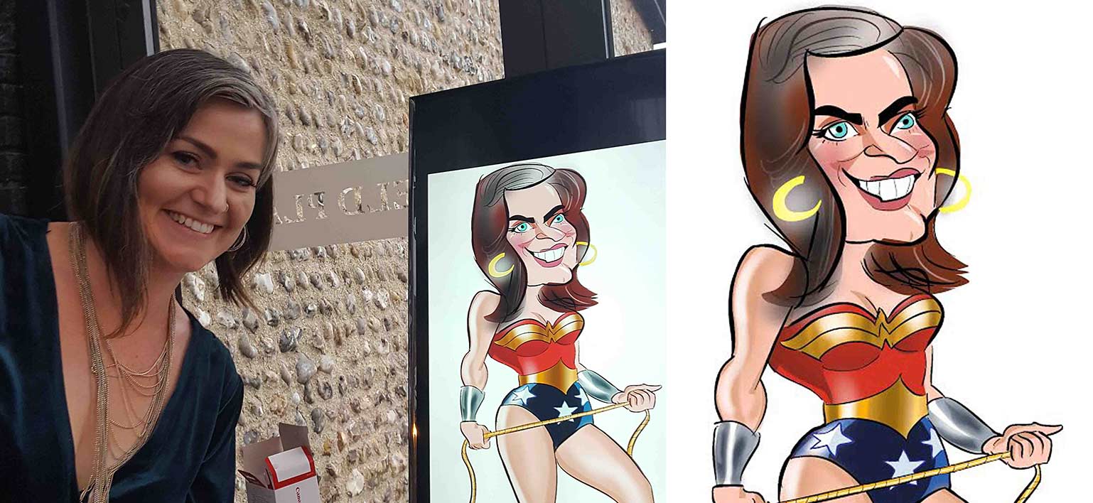 Party girl caricatured as Wonder Woman for giggles