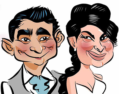 Groom and Bride draw on a Ipad
