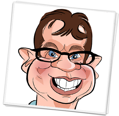 Amazon warehouse worker is surprised to see a caricaturist in a hard hat