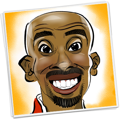 Amazon warehouse worker is surprised to see a caricaturist in a hard hat