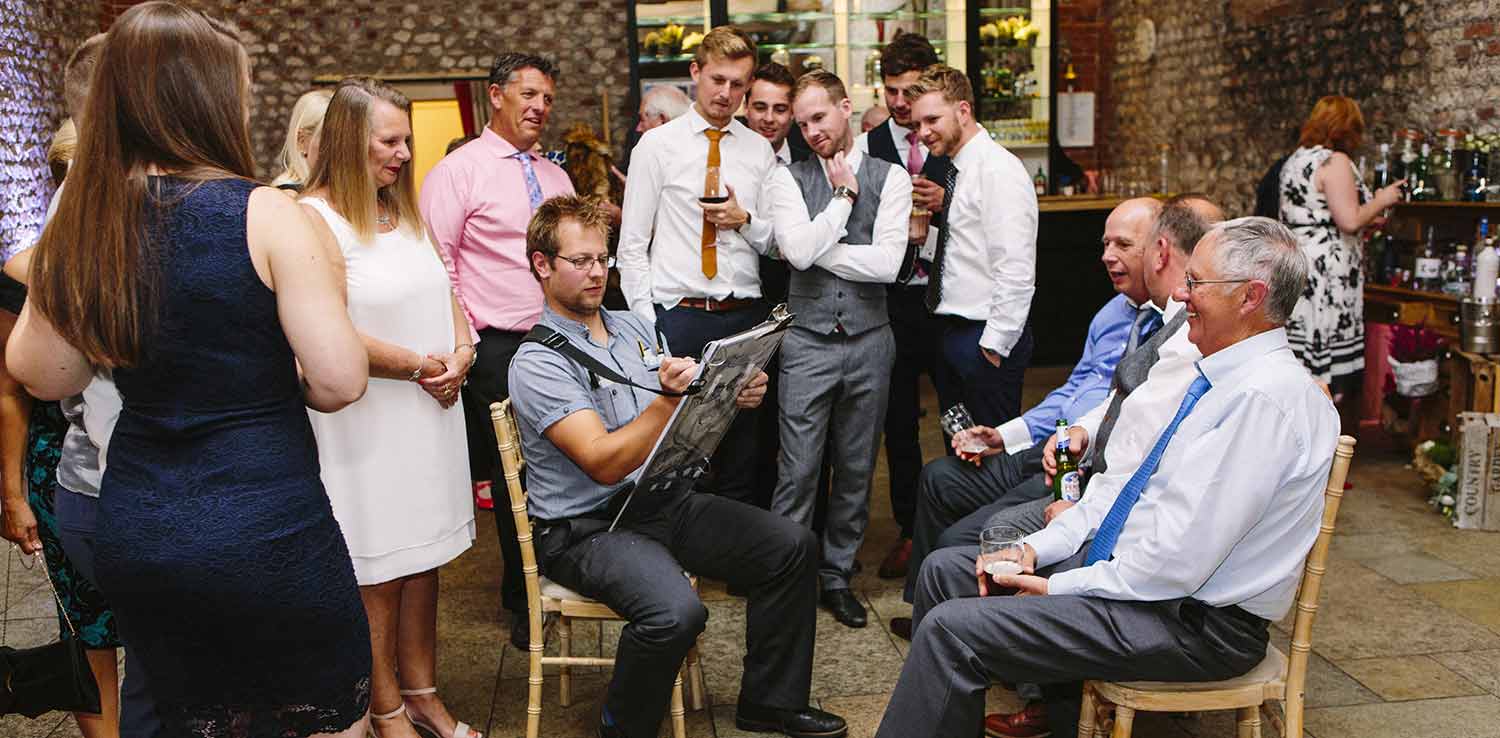 a great example of how caricatures entertain a crowd at weddings