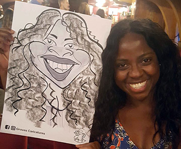 Black female is captured holding her caricature