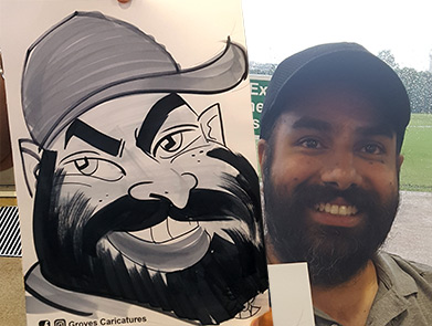 Asian wizard with beard is cartooned