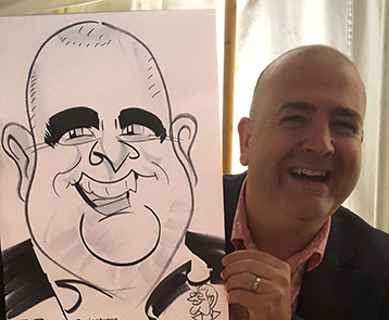 large face man shows off caricature