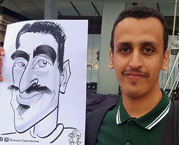 Pointy chin man is drawn with Pens and paper