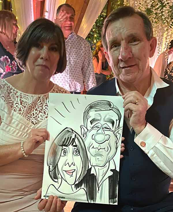 brides parents in caricature