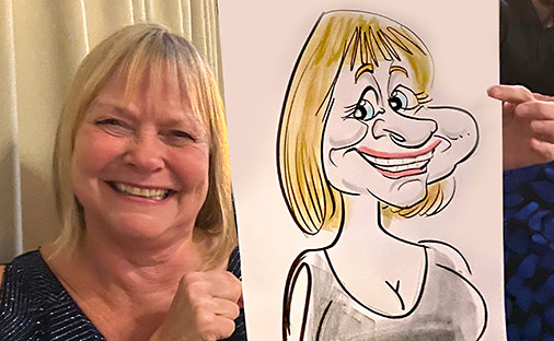 Girls Caricature bursting with laughter at winter party