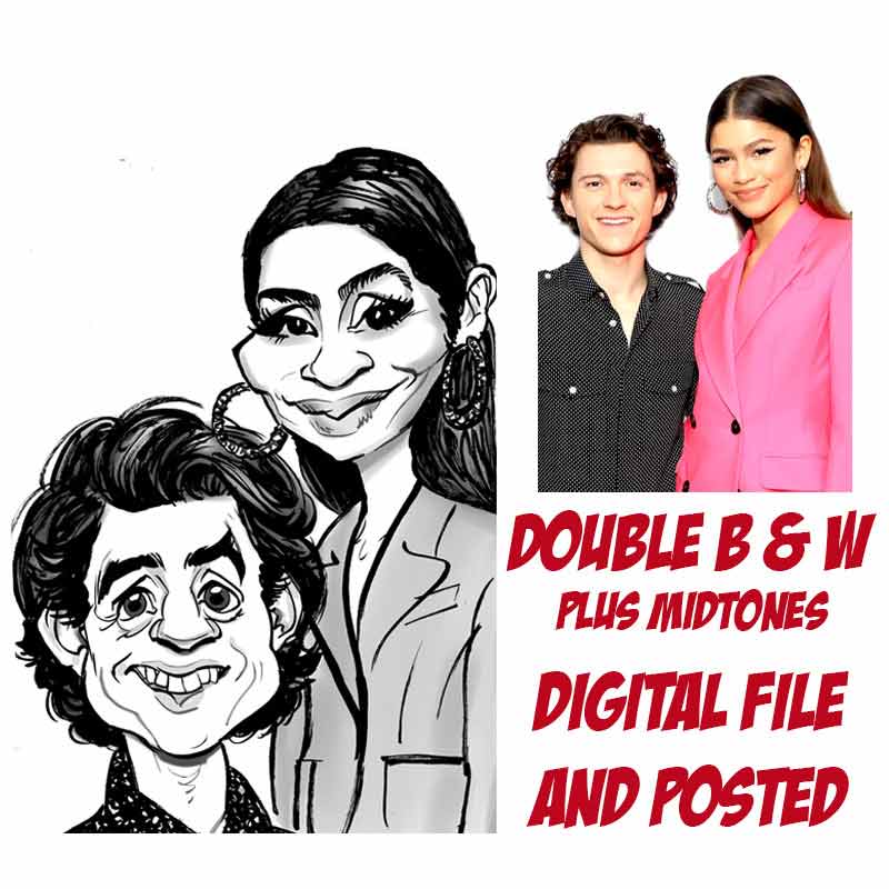 double black and white caricature posted