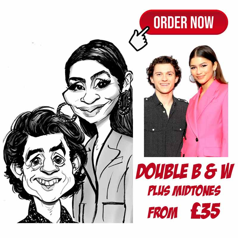 double black and white caricature