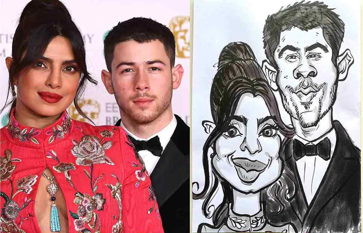 nick jonas and piryanka chopra illustration