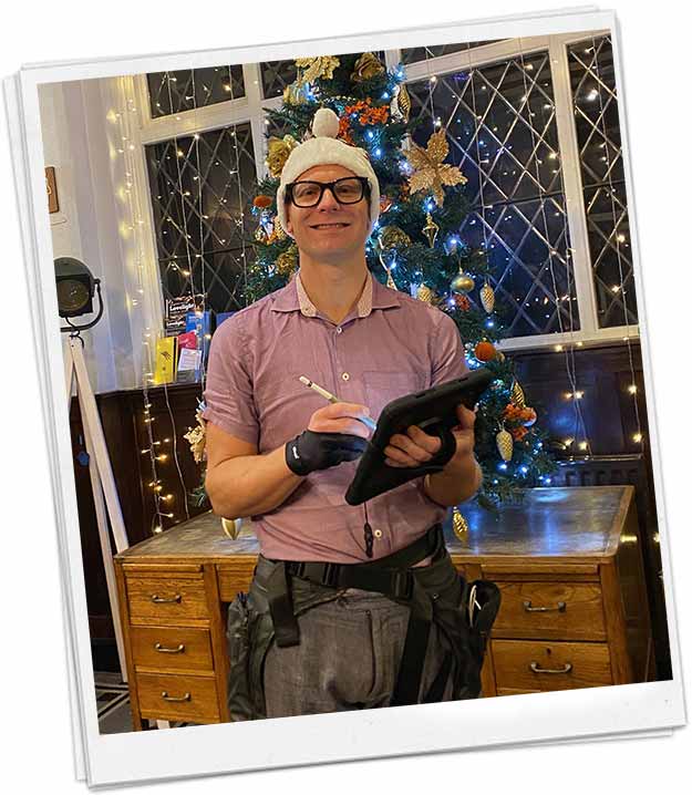 Caricaturist with an ipad