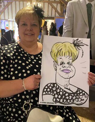 caricature and a black and white polka dot dress