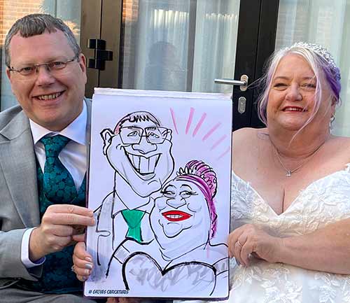 the bride and groom in caricature form