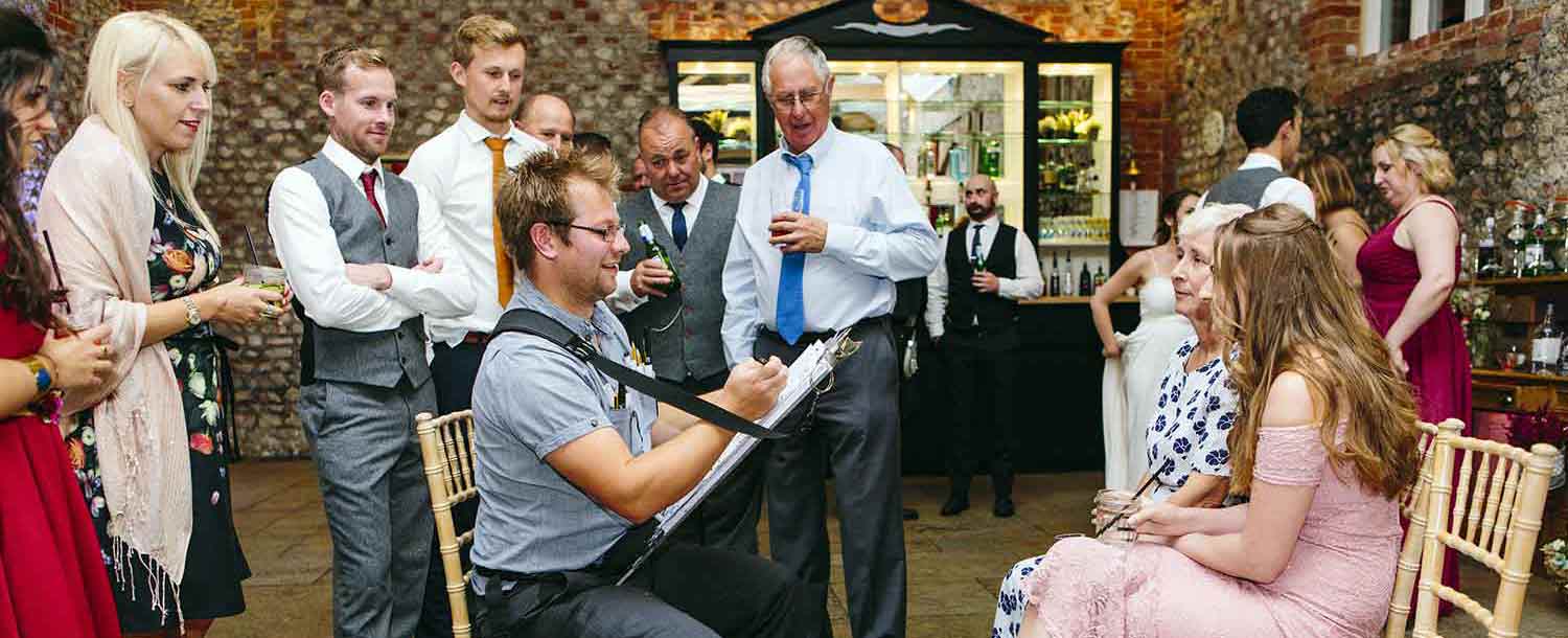 a great example of how caricatures artist entertain a crowd at weddings